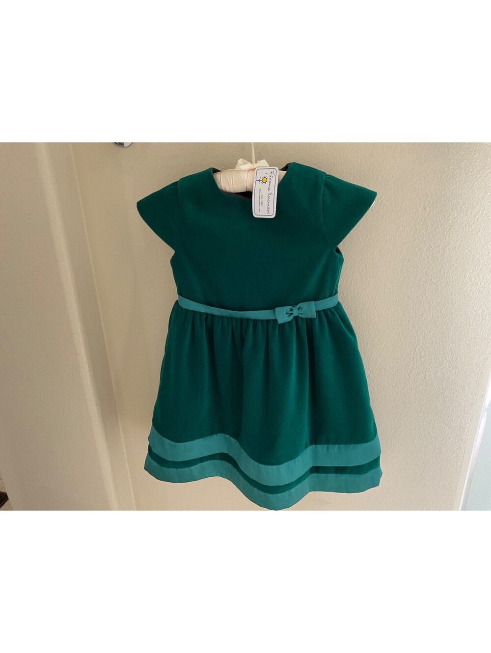 Florence Eiseman Girl's Green Velvet Dress With Satin Hem Bands NWT Size 6